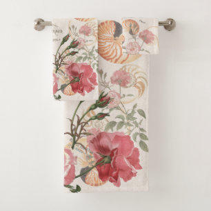 French Ephemera Rose Nautilus Shell Bath Towels