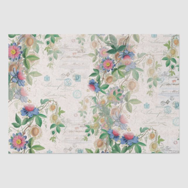 French Ephemera Rose Passionflower Tissue Paper (Front)