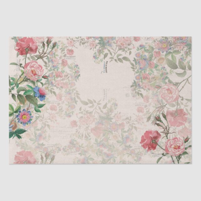 French Ephemera Rose Passionflower Tissue Paper (Front)