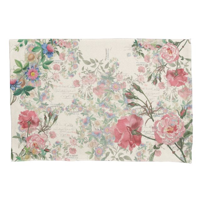 French Ephemera Rose & Passionflowers Pillowcase (Front)