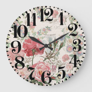 French Ephemera Roses Floral Big Number Wall Clock
