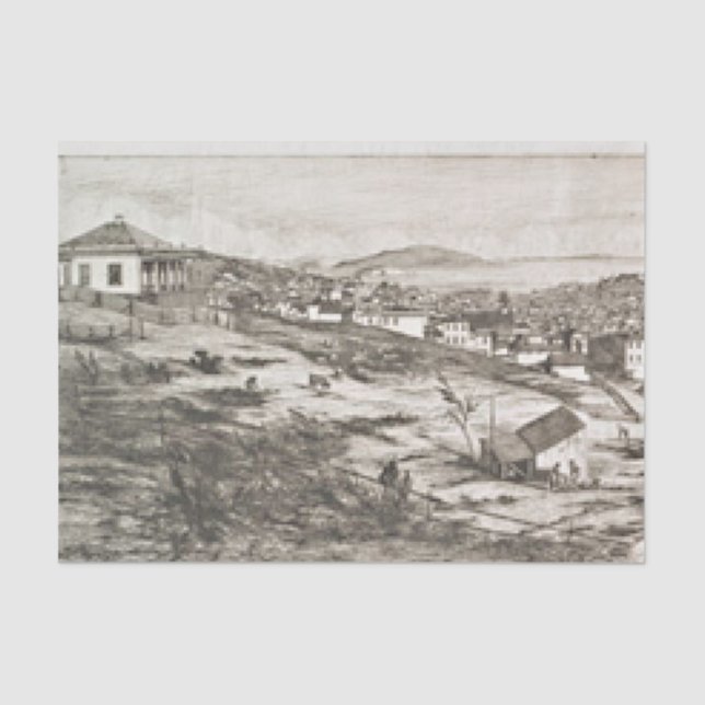 French etching of city and bay San Francisco Tissue Paper (Front)