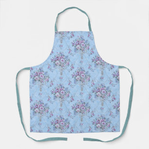 French European Blue White Victorian Style Floral Apron