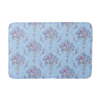 French European Blue White Victorian Style Floral Bath Mat