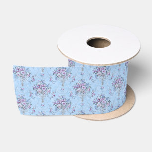 French European Blue White Victorian Style Floral Satin Ribbon