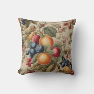 French Exquisite Fruits, Leaves, Delicate Flowers Cushion