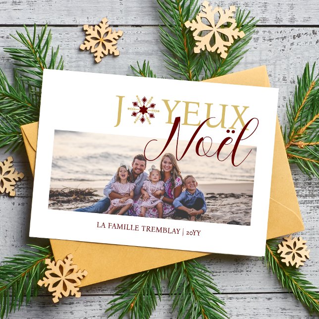 French Exquisite Snowflake Joyeux Noël Quote Photo Holiday Card (French Exquisite Snowflake Joyeux Noël Quote Photo Holiday Card with Envelope. )