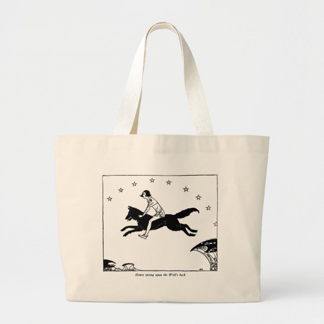 French Fairy Tale Wolf and Prince Totebag Large Tote Bag (Front)