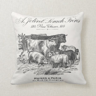 French farm animals reversible pillow with toile.