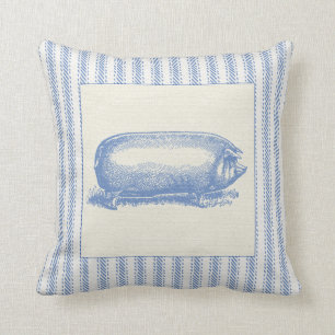 French Farm Pig with Ticking Cushion