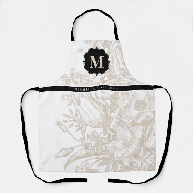 French Farmhouse Elegant Floral Monogram Apron (Front)
