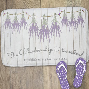 French Farmhouse Lavender Bundles White Bow Bath Mat