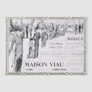 French Fashion Advertisement Lady Frame Decoupage  Tissue Paper