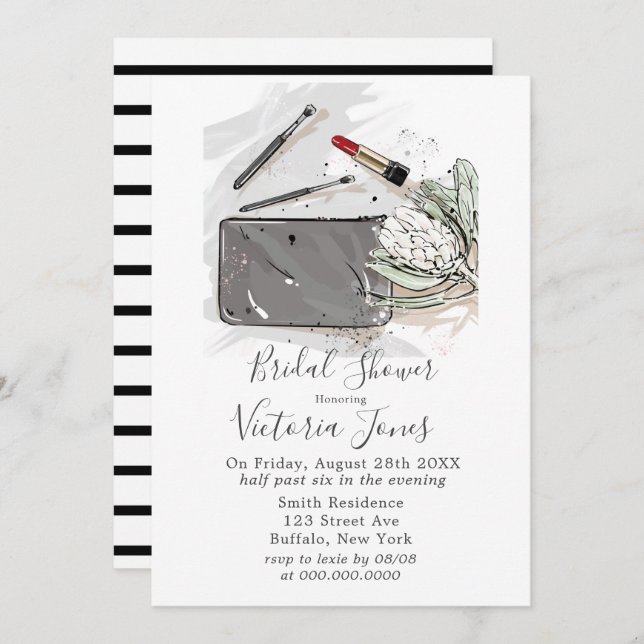 French Fashion And Protea Bridal Shower Invitation (Front/Back)