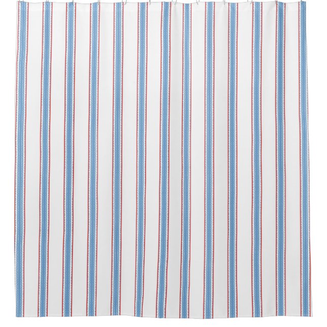 French Feed Sack blue stripe Shower Curtain (Front)