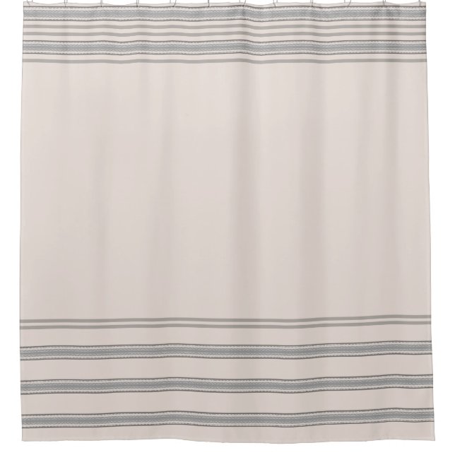 French Feed Sack grey stripe off white Horizontal Shower Curtain (Front)