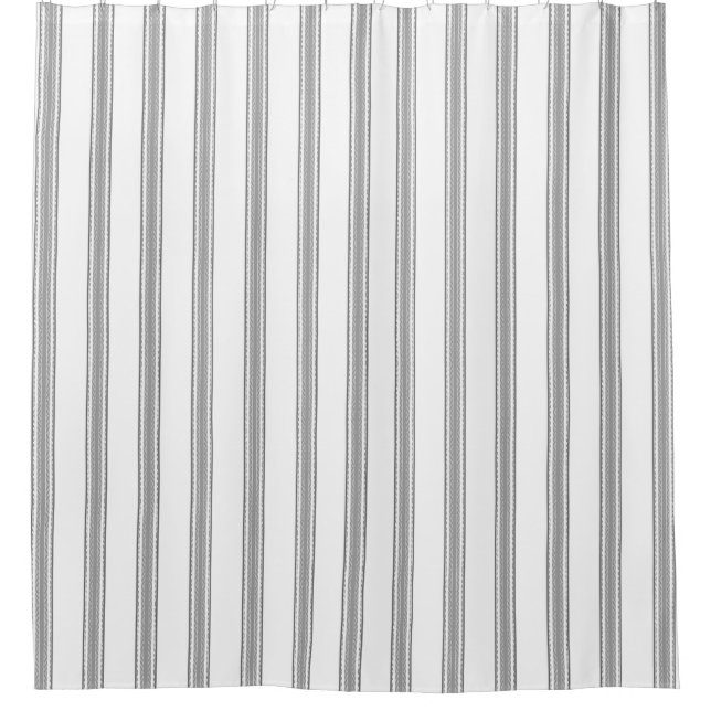 French Feed Sack grey stripe on white Shower Curtain (Front)