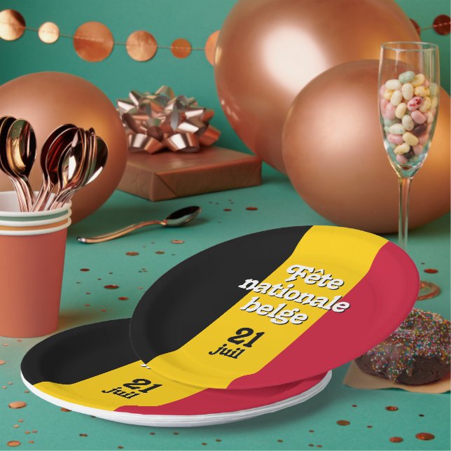 French Fête nationale belge Belgian Flag Paper Plate (Multi)