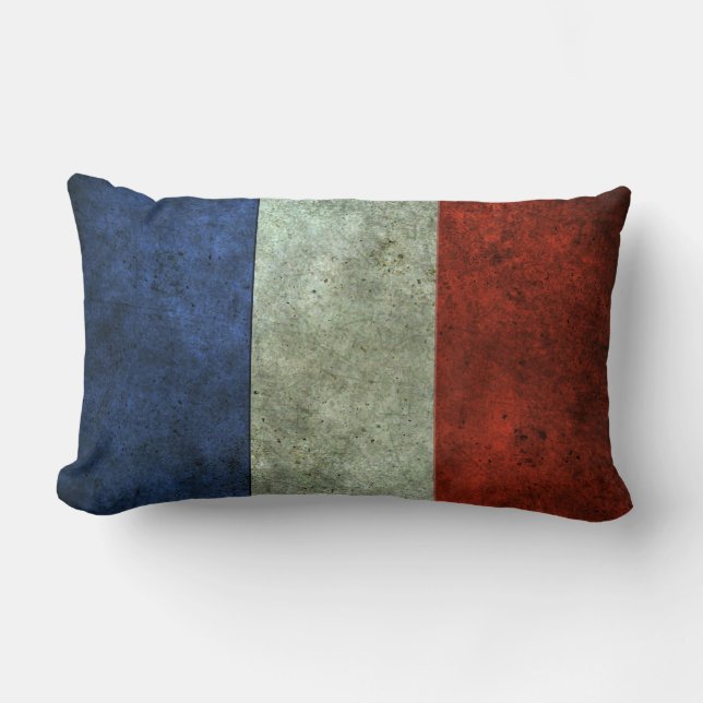 French Flag Aged Steel Effect Lumbar Cushion (Front)