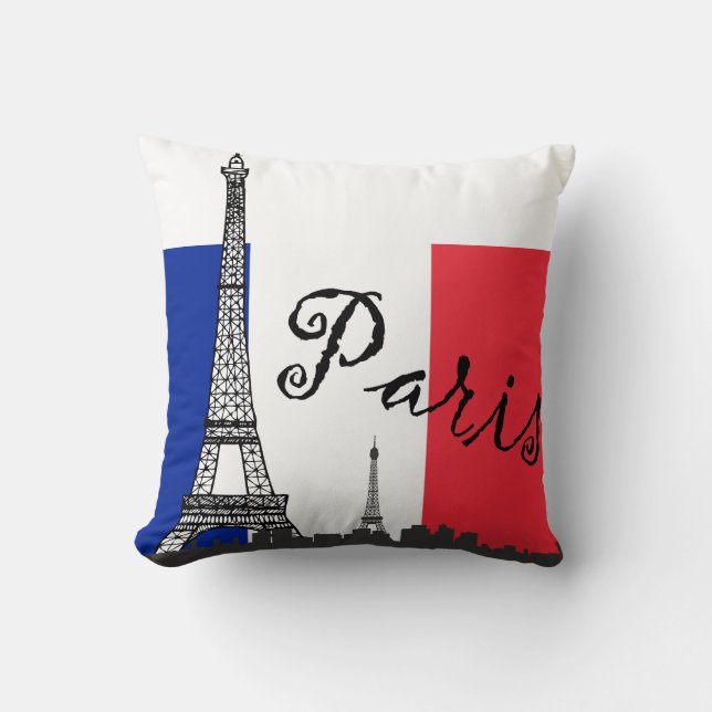 French Flag and the Eiffel Tower Cushion (Front)