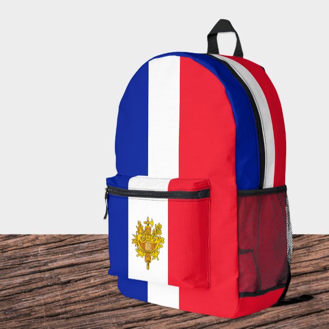 French Flag Backpack, emblem & France Bag, Printed Backpack (France Backpack / Patriotic, flag styling)