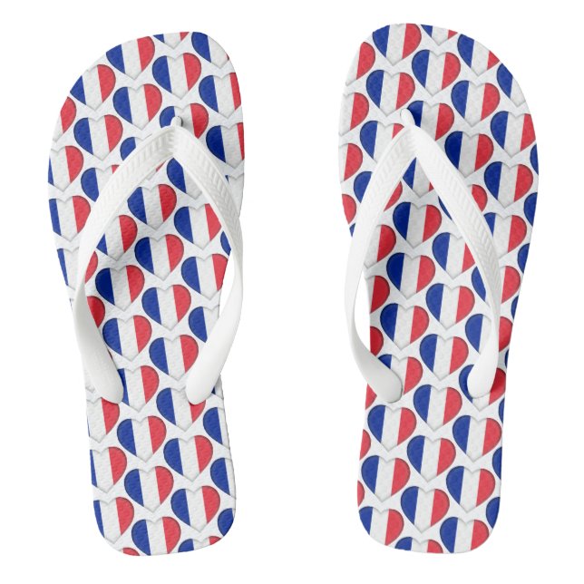 French Flag Colours Hearts Pattern Patriotic Thongs (Footbed)