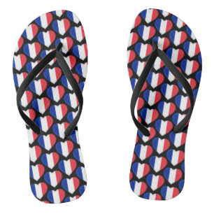 French Flag Colours Hearts Pattern Patriotic Thongs