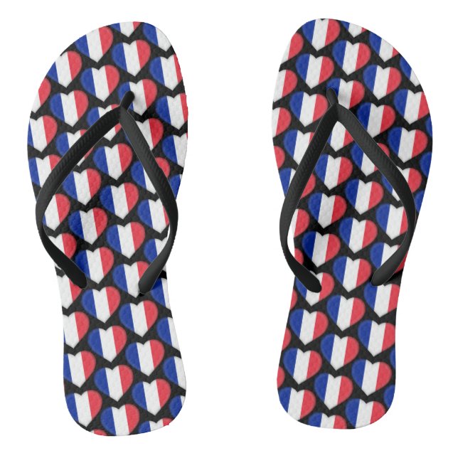 French Flag Colours Hearts Pattern Patriotic Thongs (Footbed)