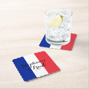 French Flag Colours Wedding Paper Coaster