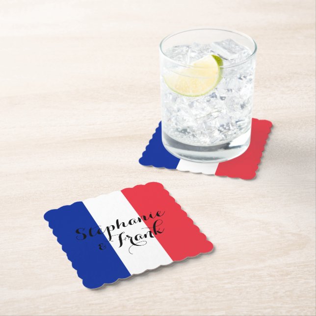 French Flag Colours Wedding Paper Coaster (Insitu)