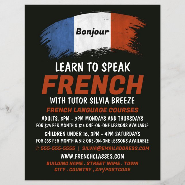 French Flag Design, French Language Course Flyer (Front)