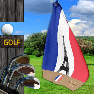 French flag & Eiffel, France monogrammed Golf Towel
