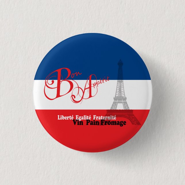 French Flag Eiffel Tower Bon Appetit 3 Cm Round Badge (Front)