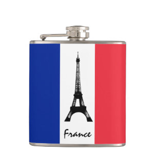 French flag & Eiffel Tower - France /sports fans Hip Flask