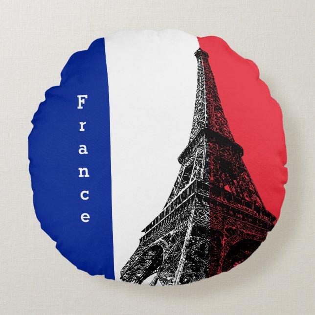 French flag & Eiffel Tower - France /sports fans Round Cushion (Front)