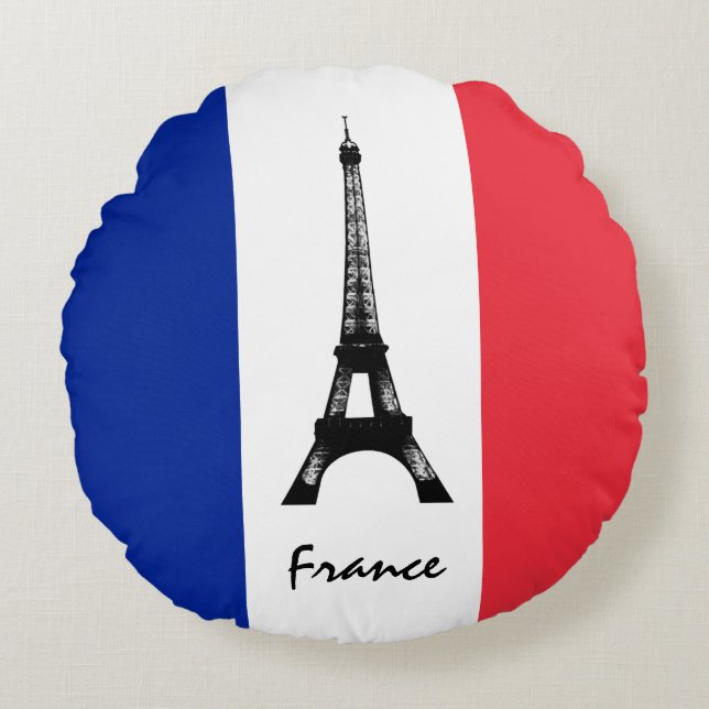 French flag & Eiffel Tower - France /sports fans Round Cushion (Front)