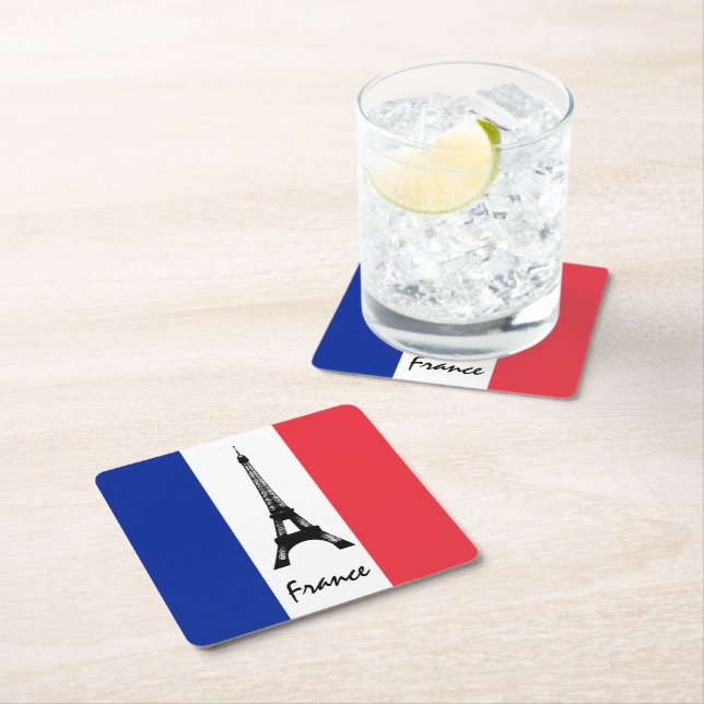 French flag & Eiffel Tower - France /sports fans Square Paper Coaster (Insitu)