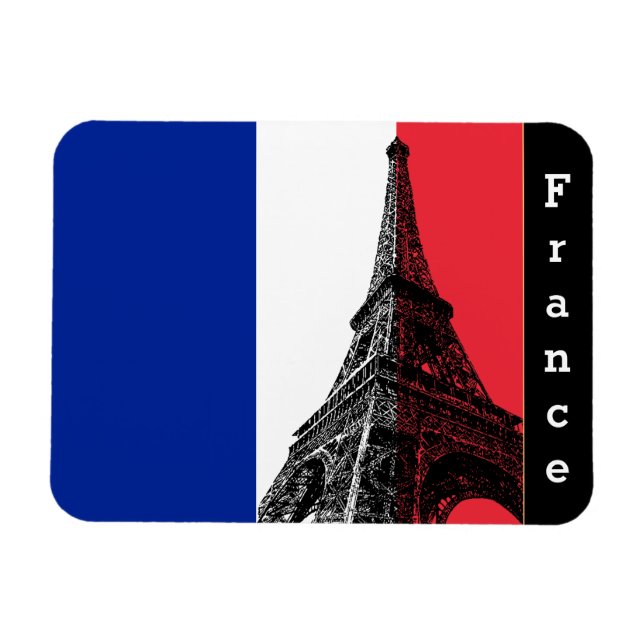 French Flag & Eiffel Tower Paris / France Magnet (Horizontal)