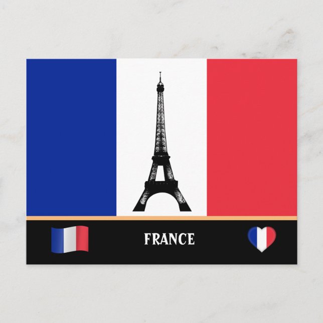 French Flag & Eiffel Tower Paris / France Postcard (Front)