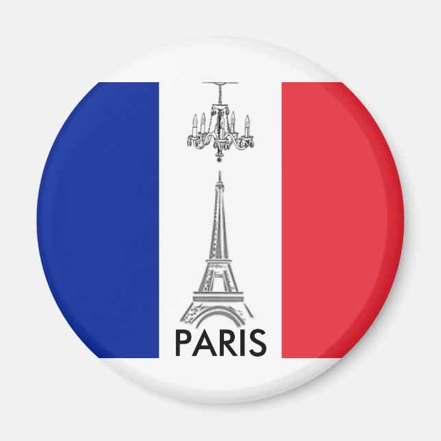 French Flag Eiffel Tower Paris Themed Magnet (Front)
