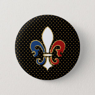 French Flag Fleur de Lis with Gold 6 Cm Round Badge