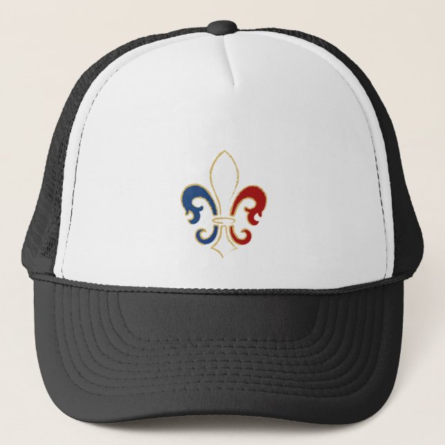 French Flag Fleur de Lis with Gold Trucker Hat (Front)