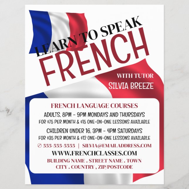 French Flag, French Language Course Advertising Flyer (Front)