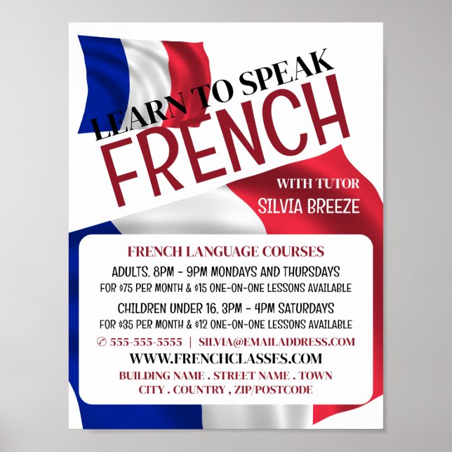 French Flag, French Language Course Advertising Poster (Front)