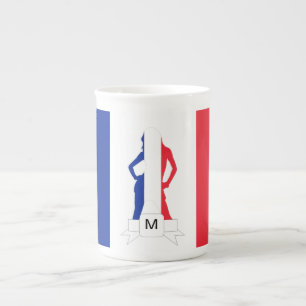 French flag & girl monogram bone china mug