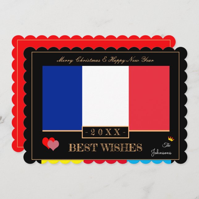 French Flag &Happy New Year/Best Wishes France Holiday Card (Front/Back)