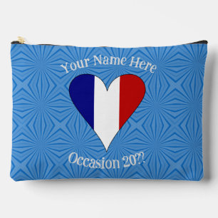 French Flag Heart Blue Background Personalised  Accessory Pouch
