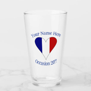French Flag Heart Blue Personalised Glass