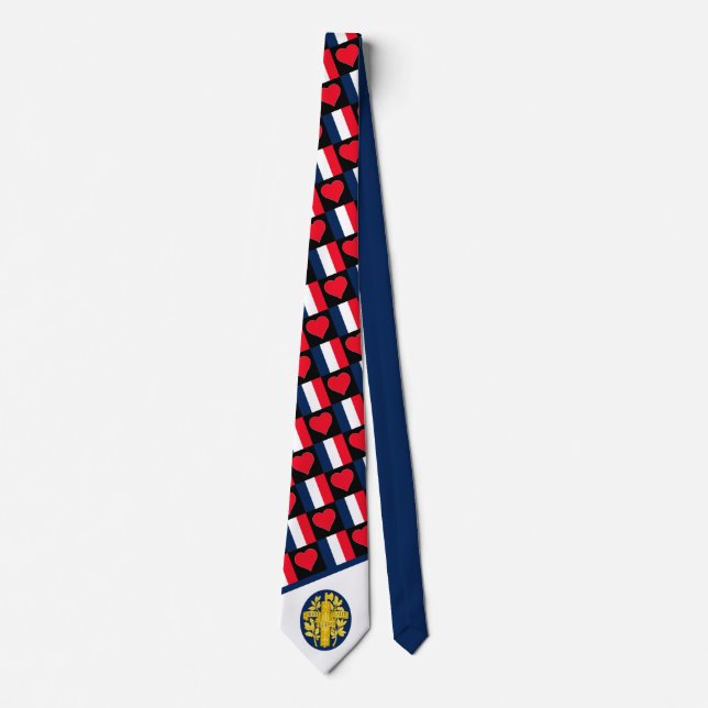 French Flag Heart Pattern France National Pride FR Tie (Front)