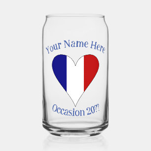 French Flag Heart Personalised Can Glass